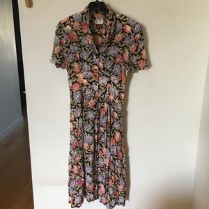 Vintage Floral Button Down Midi Dress Sz 12